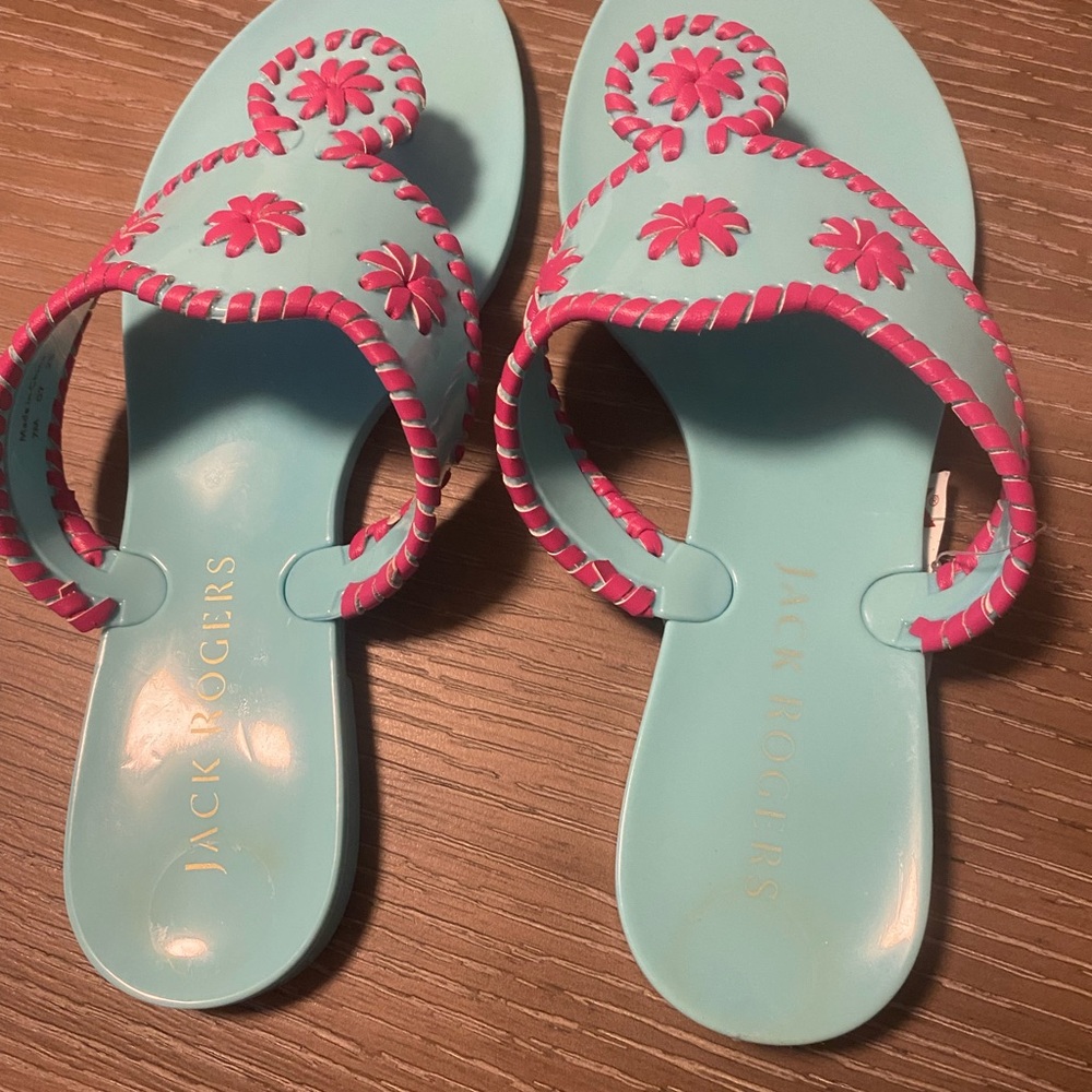 NWOB Jack Rogers Aqua and Pink Jelly Sandals
